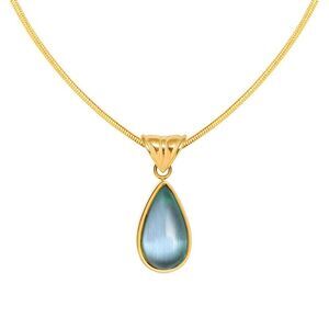 18K Gold Plated Women's Faux Blue Gem Teardrop Necklace Waterproof Elegant